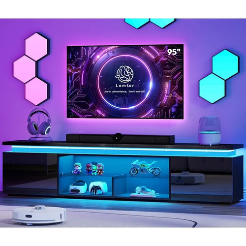 100 Inch TV Stand Entertainment Center Dynamic LED Lights High Gloss Storage Cabinets Living Room, Customized - Home surplus Home surplus 14:29Black;200007763:201336106