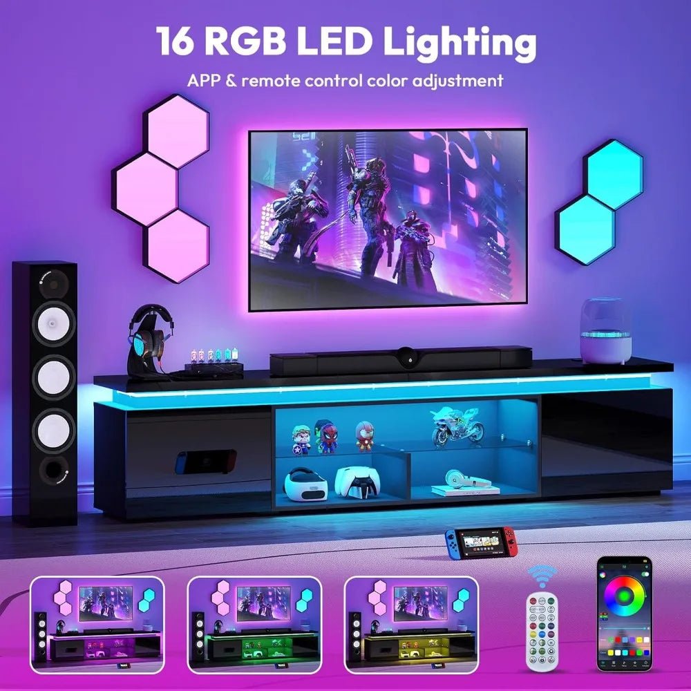 100 Inch TV Stand Entertainment Center Dynamic LED Lights High Gloss Storage Cabinets Living Room, Customized - Home surplus Home surplus 14:29Black;200007763:201336106