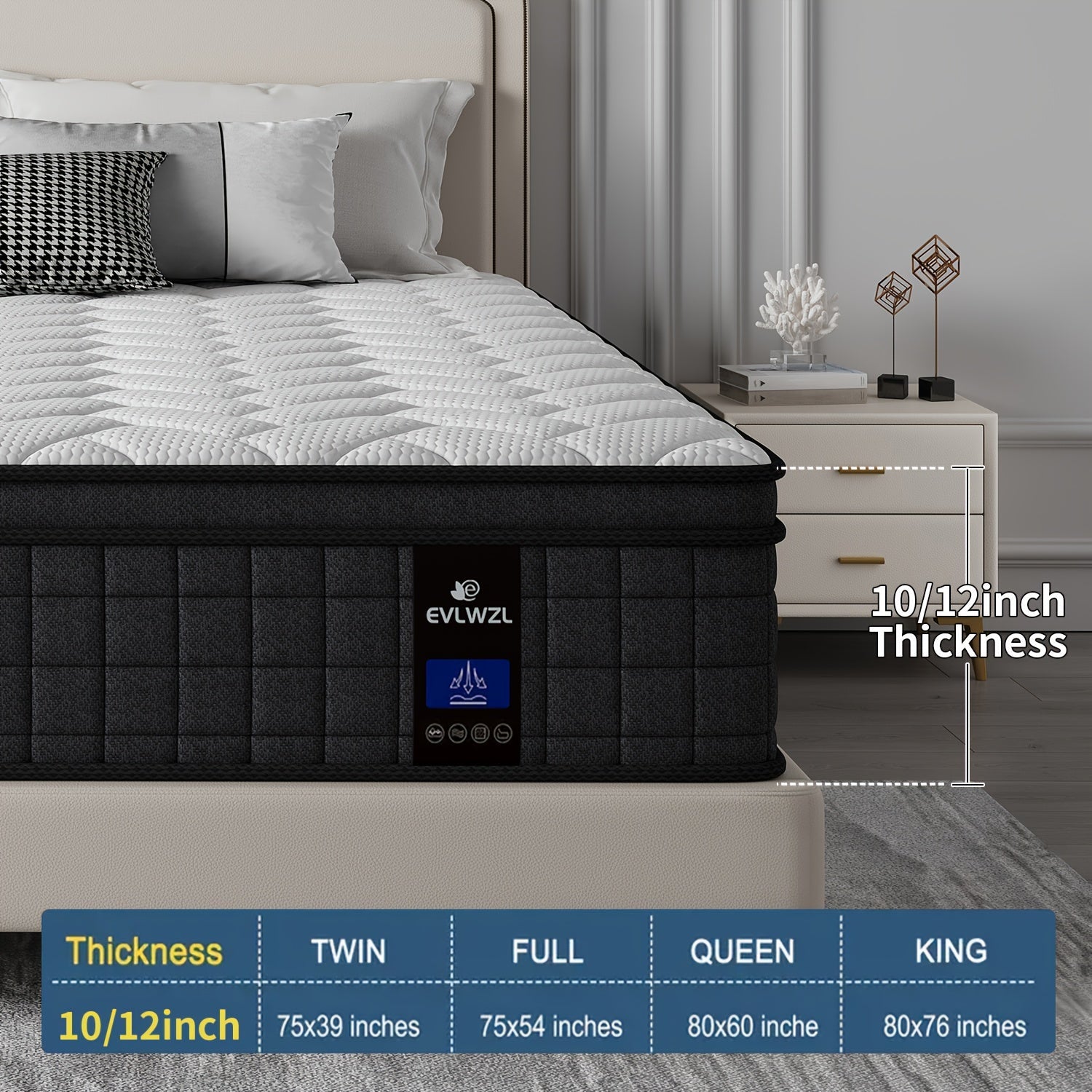 10INCH/12INCH - Twin/Queen/King Size Mattress, Premium High Quality Deep Sleep Firm Mattress Extra Lumbar Support, Memory Foam Hybrid Euro Top Luxury Mattress, Individually Wrapped Pocket Coils And Motion Isolation - Home surplus Home surplus 19480;83619269