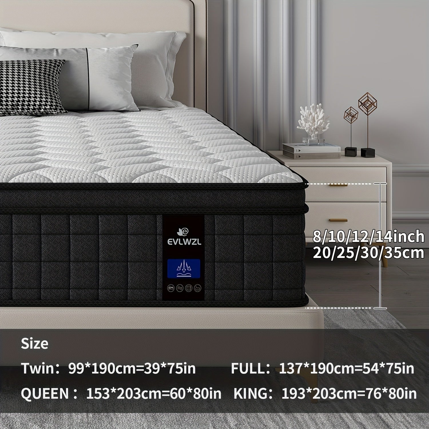 10INCH/12INCH - Twin/Queen/King Size Mattress, Premium High Quality Deep Sleep Firm Mattress Extra Lumbar Support, Memory Foam Hybrid Euro Top Luxury Mattress, Individually Wrapped Pocket Coils And Motion Isolation - Home surplus Home surplus 191504560;19480