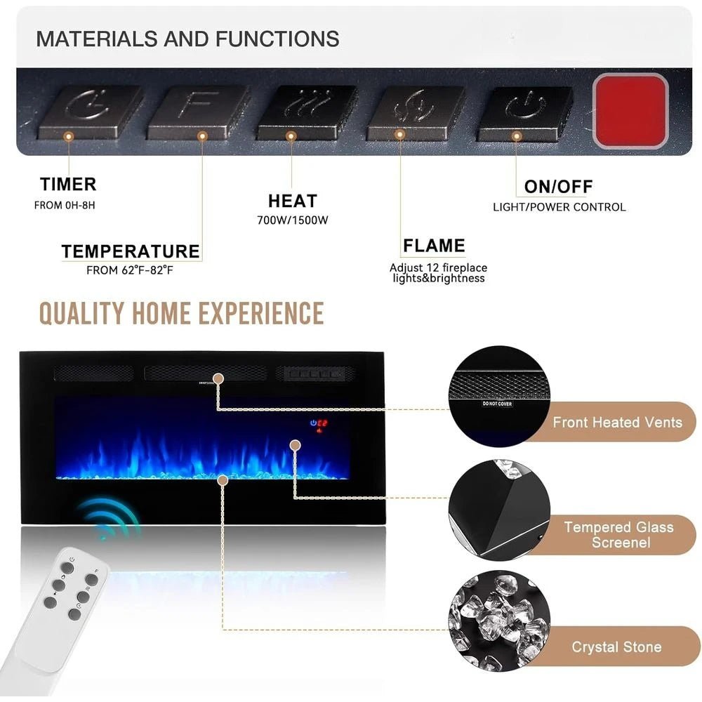 36in Electric Fireplace, LED Light Entertainment Center, Dark Wood Grain TV Stand for TVs up to 80 - Home surplus Home surplus 200007763:201336106