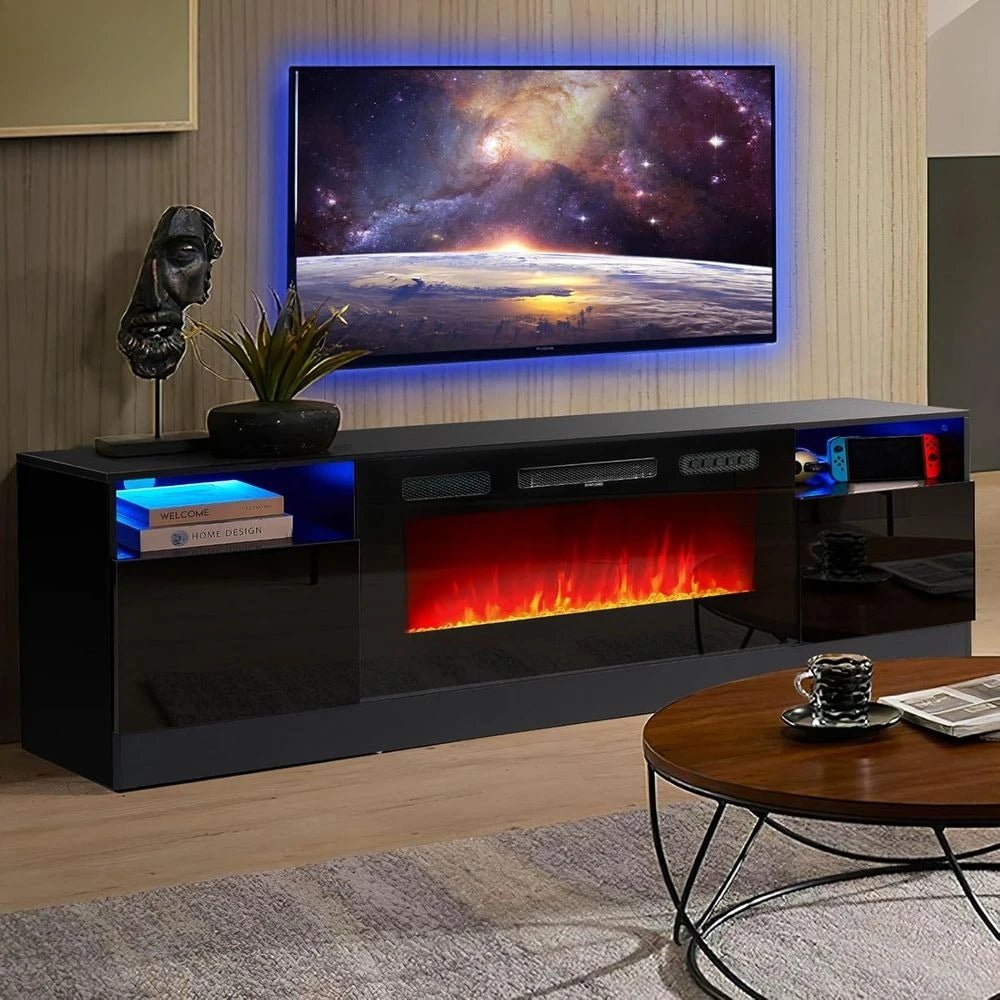36in Electric Fireplace, LED Light Entertainment Center, Dark Wood Grain TV Stand for TVs up to 80 - Home surplus Home surplus 200007763:201336106