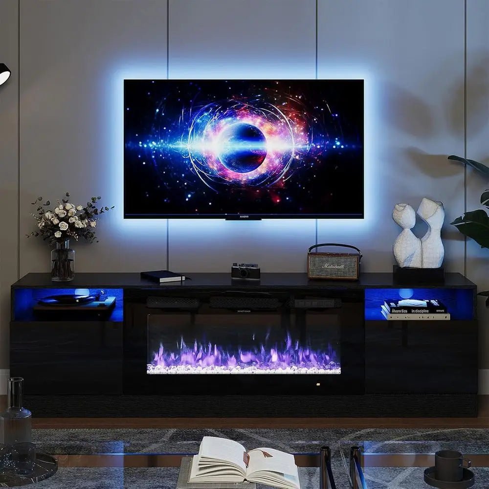 36in Electric Fireplace, LED Light Entertainment Center, Dark Wood Grain TV Stand for TVs up to 80 - Home surplus Home surplus 200007763:201336106