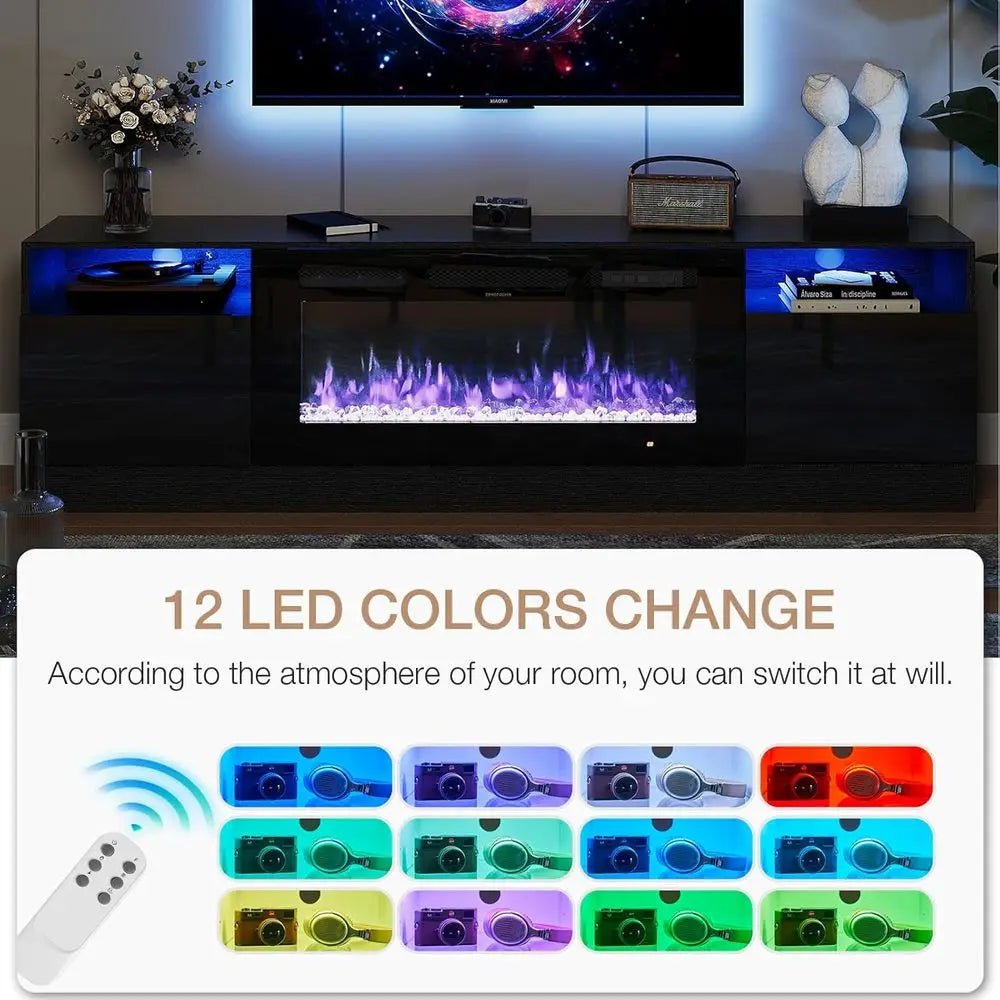 36in Electric Fireplace, LED Light Entertainment Center, Dark Wood Grain TV Stand for TVs up to 80 - Home surplus Home surplus 200007763:201336106