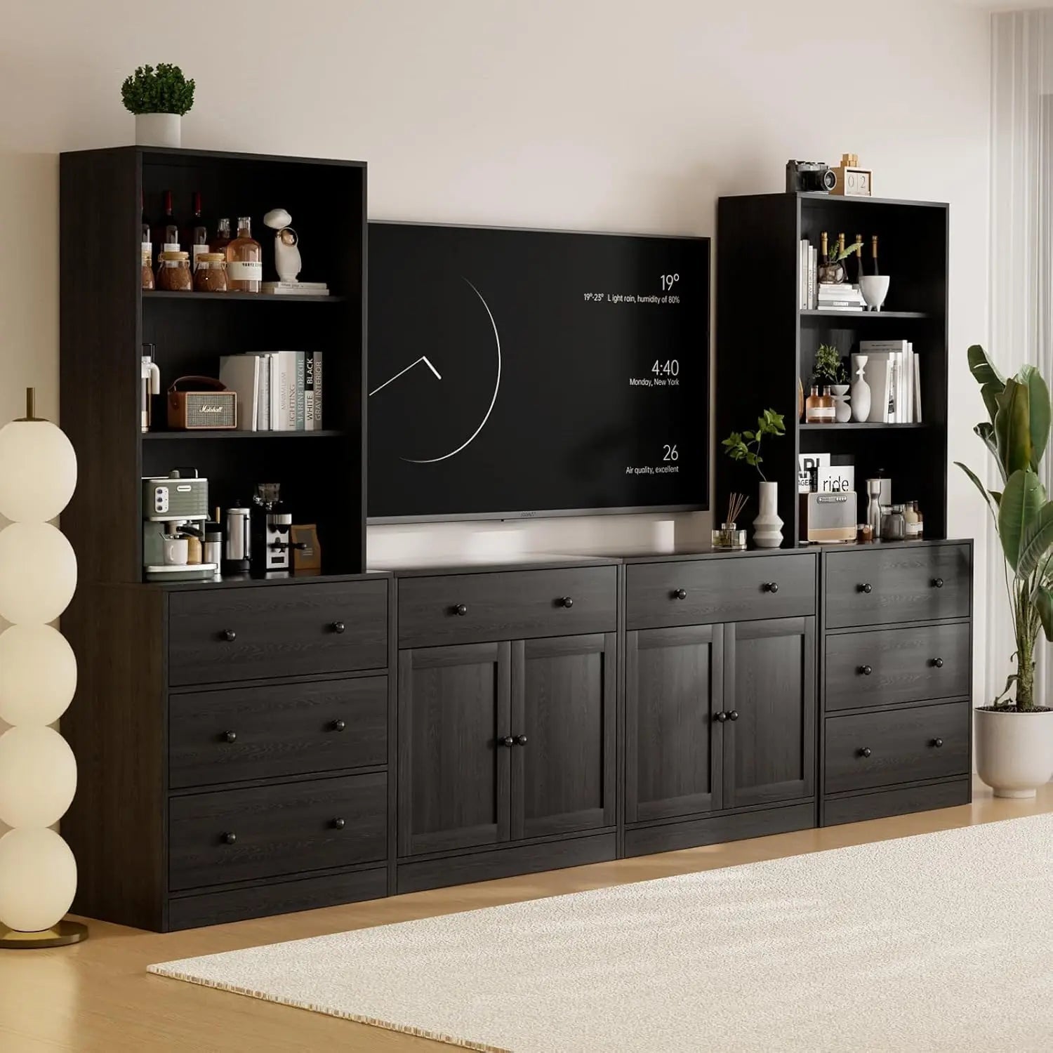 4 - Piece Large TV Stand with Bookshelves for TVs up to 75", TV Entertainment Center Media Center with Tempered Glass Doors and Sh - Home surplus Home surplus 14:29Black;200007763:201336106