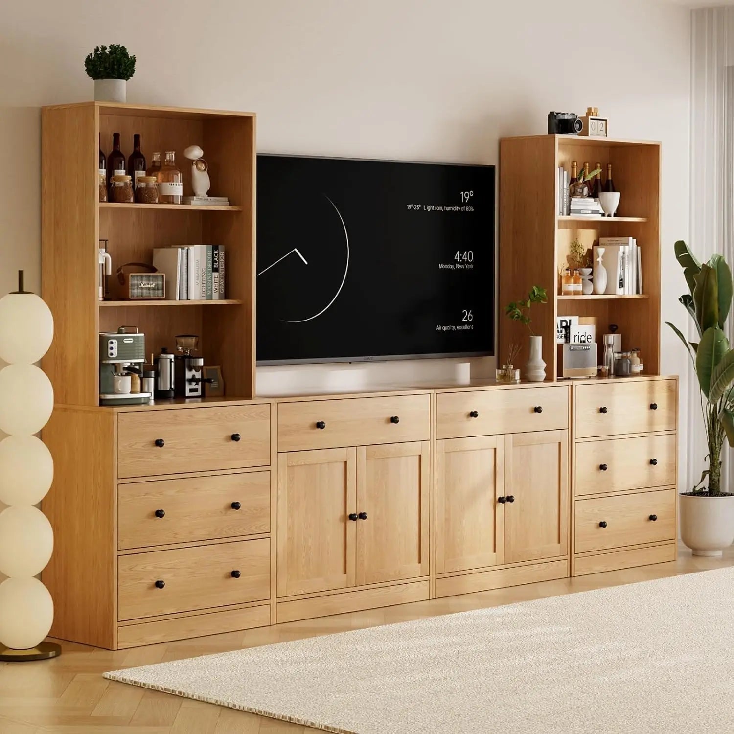 4 - Piece Large TV Stand with Bookshelves for TVs up to 75", TV Entertainment Center Media Center with Tempered Glass Doors and Sh - Home surplus Home surplus 14:173Wood;200007763:201336106