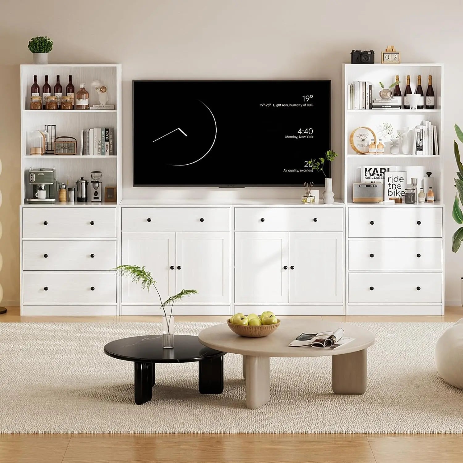 4 - Piece Large TV Stand with Bookshelves for TVs up to 75", TV Entertainment Center Media Center with Tempered Glass Doors and Sh - Home surplus Home surplus 14:10White;200007763:201336106