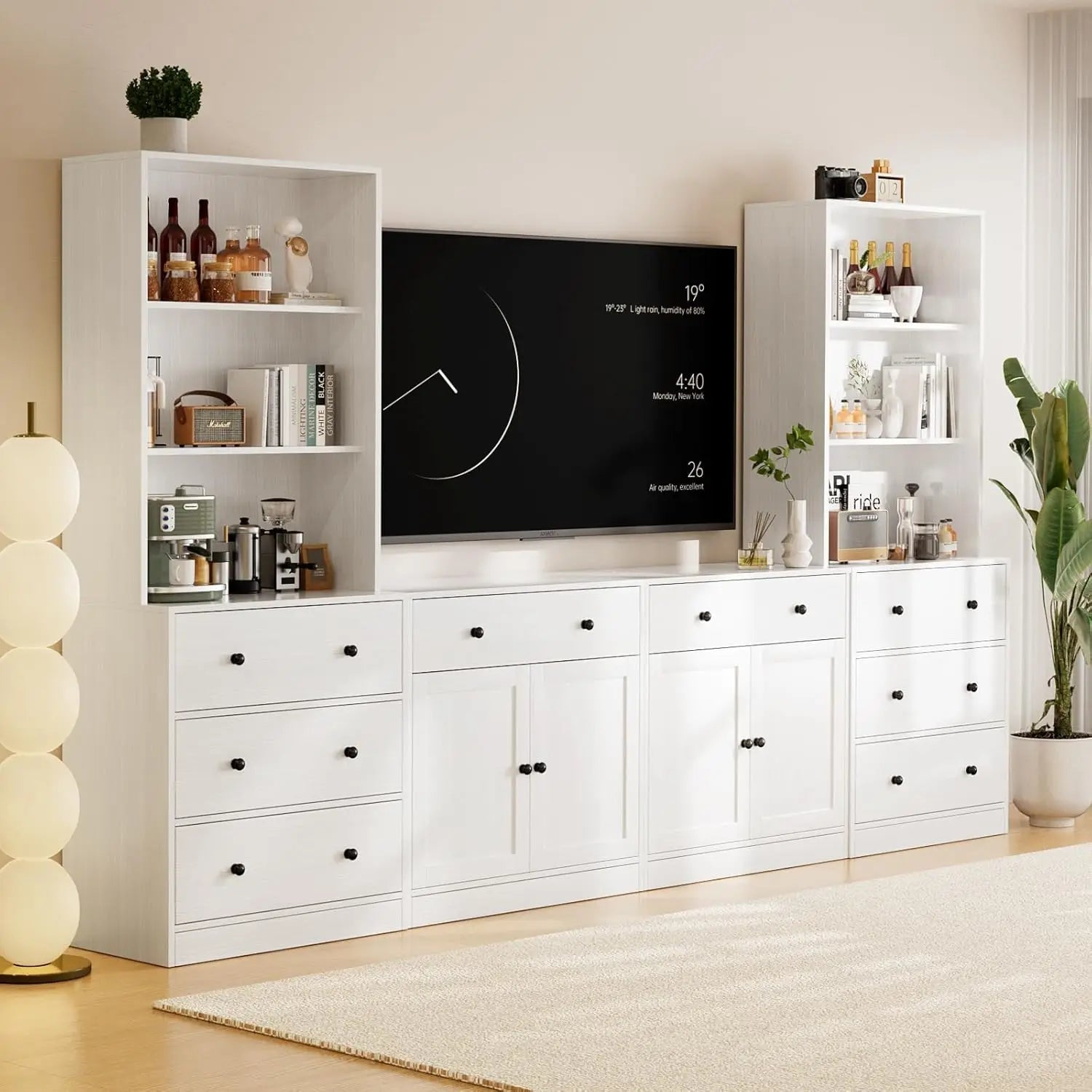 4 - Piece Large TV Stand with Bookshelves for TVs up to 75", TV Entertainment Center Media Center with Tempered Glass Doors and Sh - Home surplus Home surplus 14:10White;200007763:201336106