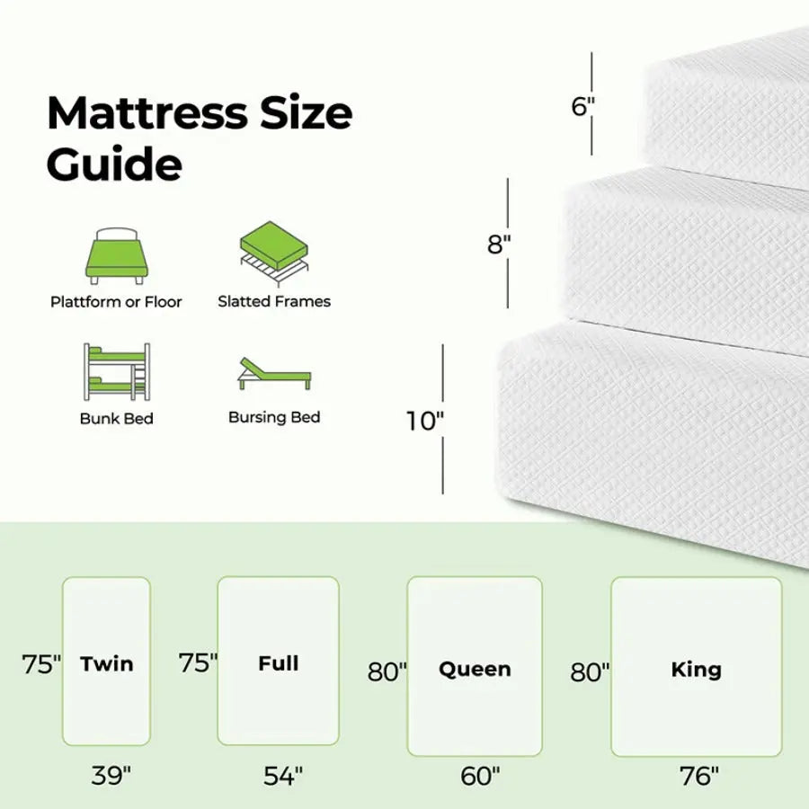 Greenstell Twin Full Queen King Size Mattress, 6/8/10 Inch Gel Memory Foam Mattress in a Box, Fiberglass Free, Furniture for Home Clearance and Closeout Breathable Mattress for Cooler Sleep Supportive, White Home surplus