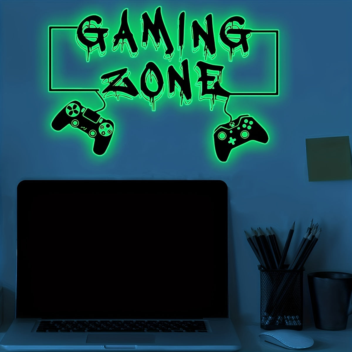 1pc Glow-in-the-Dark Game Controller Wall Decal - Creative Self-Adhesive PVC Sticker for Bedroom & Living Room Decor, English, Fluorescent