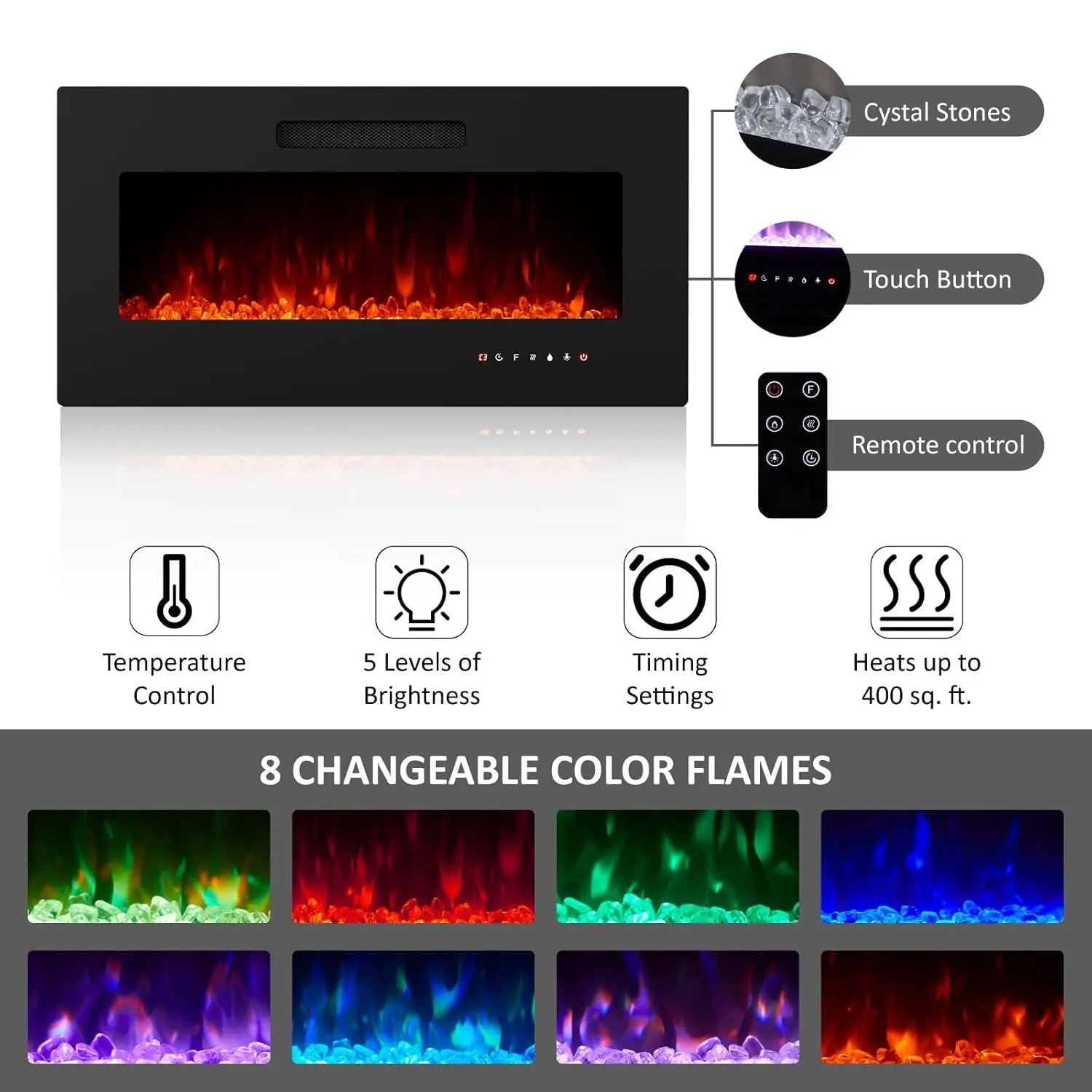 68" Modern High Gloss Fireplace TV Stand, Fireplace Entertainment Center with Fireplace & LED Lights for TVs up to 78", - Home surplus Home surplus 14:10Grey;200007763:201336106