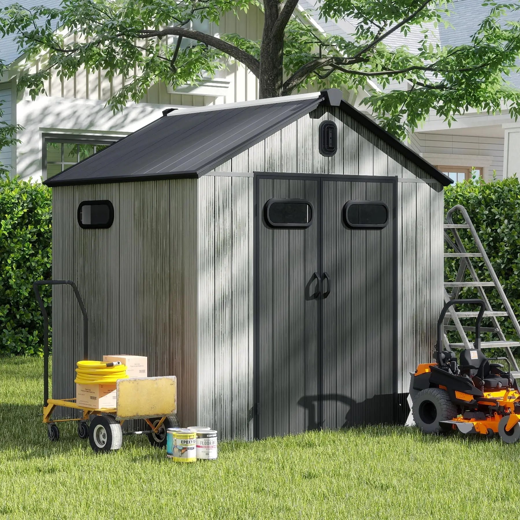 6x6FT Resin Outdoor Storage Shed With Lockable Door Waterproof Outside Sheds With Windows & Vents for Patio and Back Yard - Home surplus Home surplus 191284008:365891Sheds & Storage