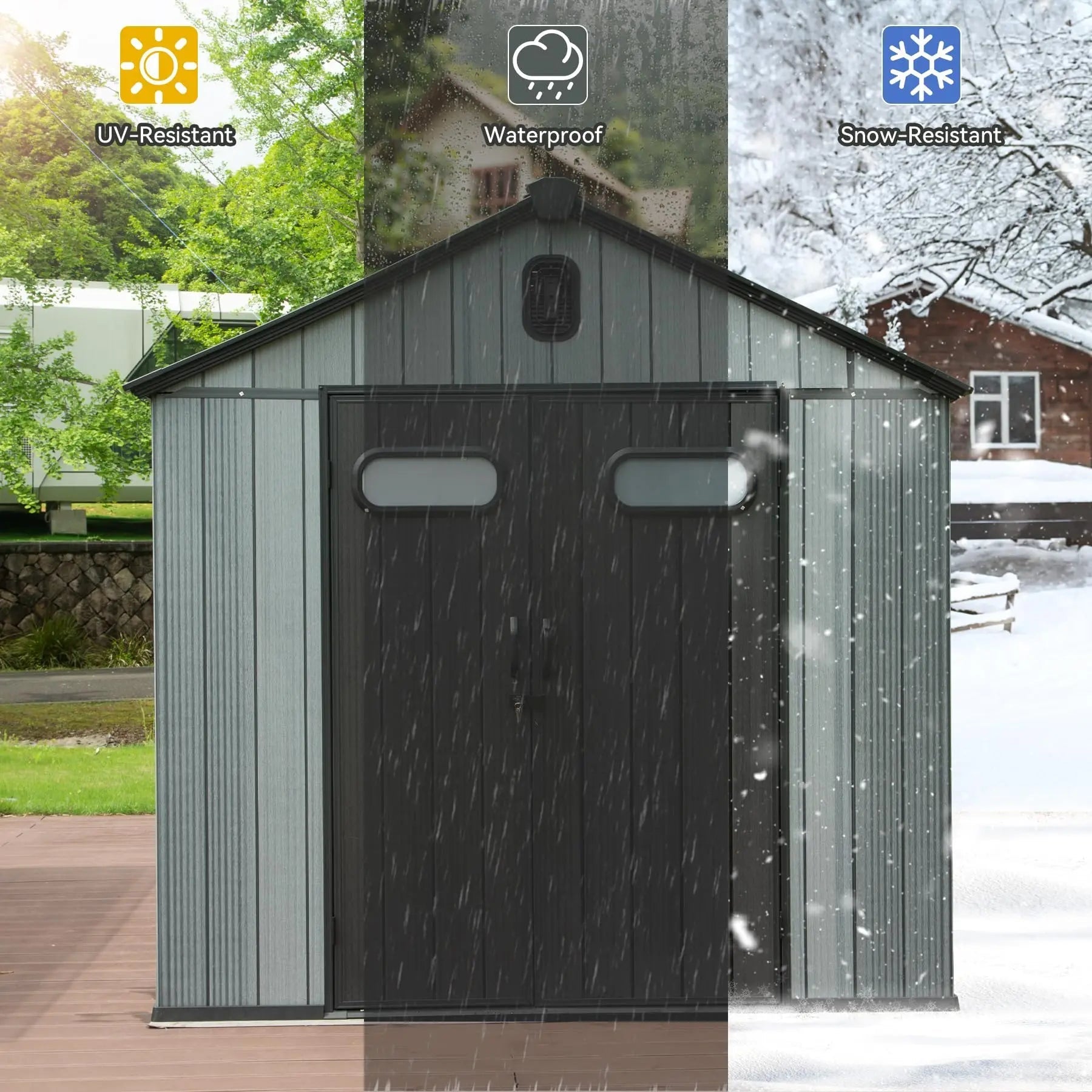 6x6FT Resin Outdoor Storage Shed With Lockable Door Waterproof Outside Sheds With Windows & Vents for Patio and Back Yard - Home surplus Home surplus 191284008:365891Sheds & Storage