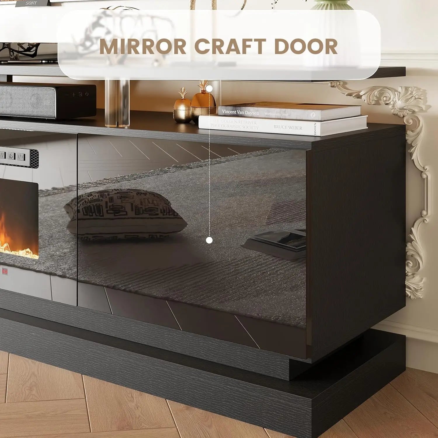 70' Modern Fireplace TV Stand, Black Media Console with Storage for TVs Up to 80', Living Room Entertainment Center - Home surplus Home surplus 14:10Black black;200007763:201336106