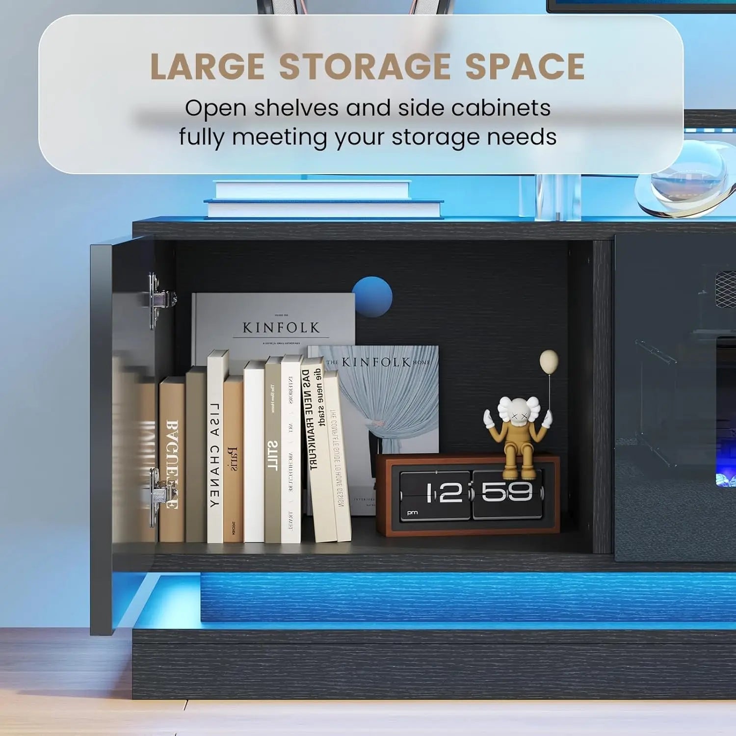 70' Modern Fireplace TV Stand, Black Media Console with Storage for TVs Up to 80', Living Room Entertainment Center - Home surplus Home surplus 14:10Black black;200007763:201336106