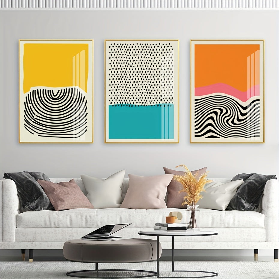 3pcs Modern Abstract Color Blocks Line Poster - Vibrant Geometric Print Canvas Wall Art for Living Room Decor - No Frame, Easy to Hang, High-Quality Print, Modern Home Decoration