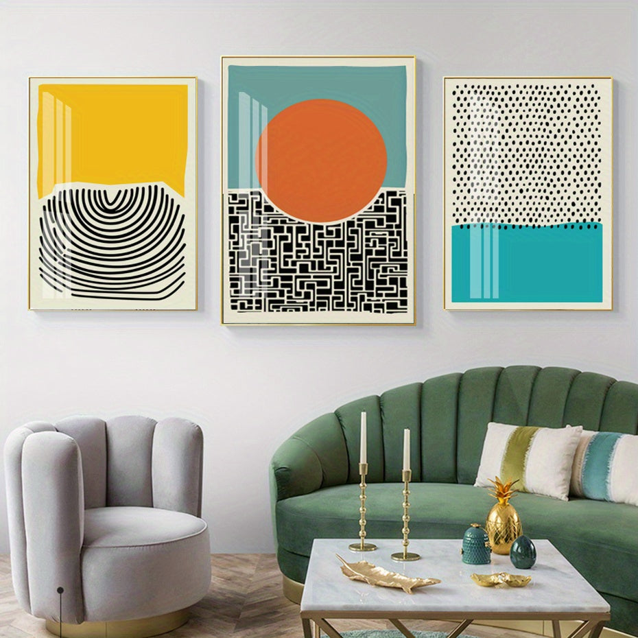 3pcs Modern Abstract Color Blocks Line Poster - Vibrant Geometric Print Canvas Wall Art for Living Room Decor - No Frame, Easy to Hang, High-Quality Print, Modern Home Decoration