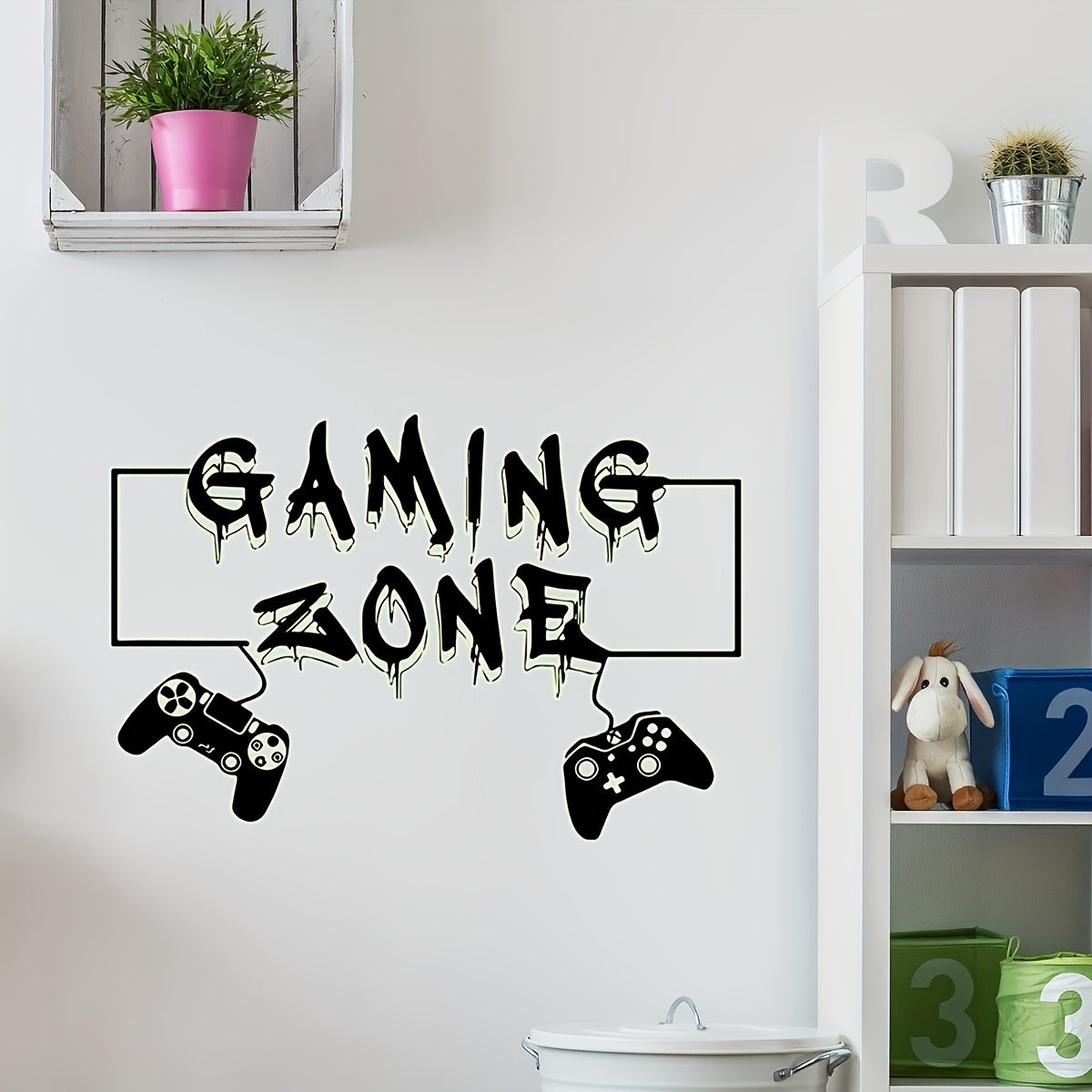 1pc Glow-in-the-Dark Game Controller Wall Decal - Creative Self-Adhesive PVC Sticker for Bedroom & Living Room Decor, English, Fluorescent