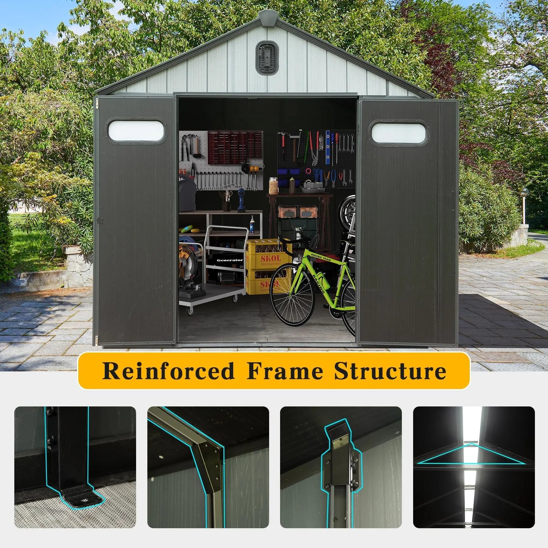8x8FT Resin Outdoor Storage Shed With Lockable Door Waterproof Outside Sheds With Windows & Vents for Patio and Back Yard - Home surplus Home surplus 191284008:365891Sheds & Storage