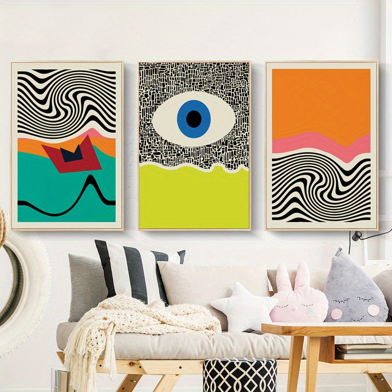 3pcs Modern Abstract Color Blocks Line Poster - Vibrant Geometric Print Canvas Wall Art for Living Room Decor - No Frame, Easy to Hang, High-Quality Print, Modern Home Decoration