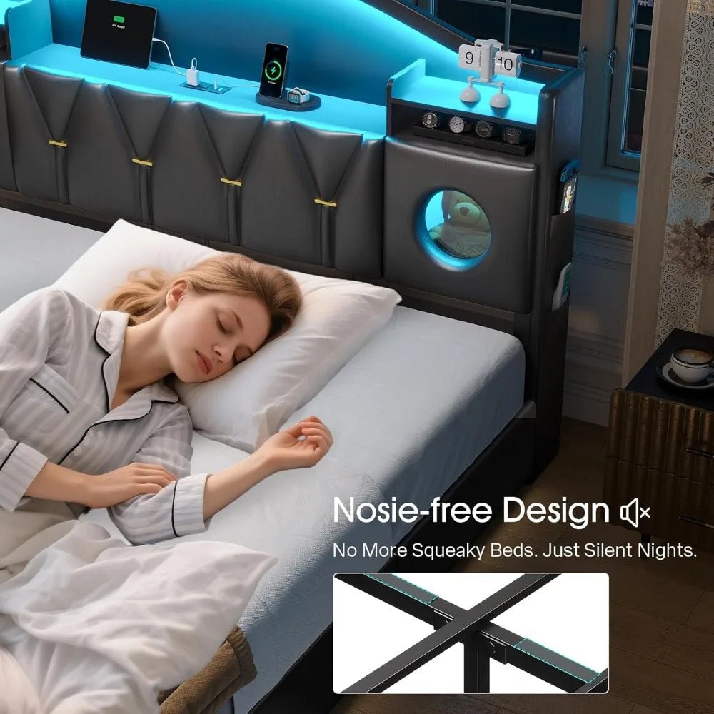 California King Bed Frames, Cal King Bed Frame with Storage Headboard & 6 Drawers, Platform Bed with with LED Lights & Charging - Home surplus Home surplus 14:200844060Black;200007763:201336106