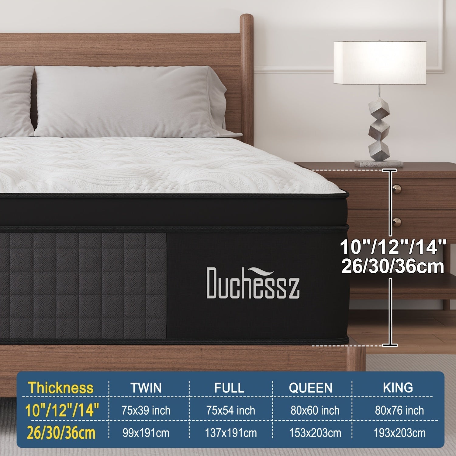 Duchess 10"12"14" Twin Full Queen King Size Mattress In A Box Hybrid Pocket Spring Gel Memory Foam, Motion Isolation Medium Firm - Home surplus Home surplus 132009081;69629