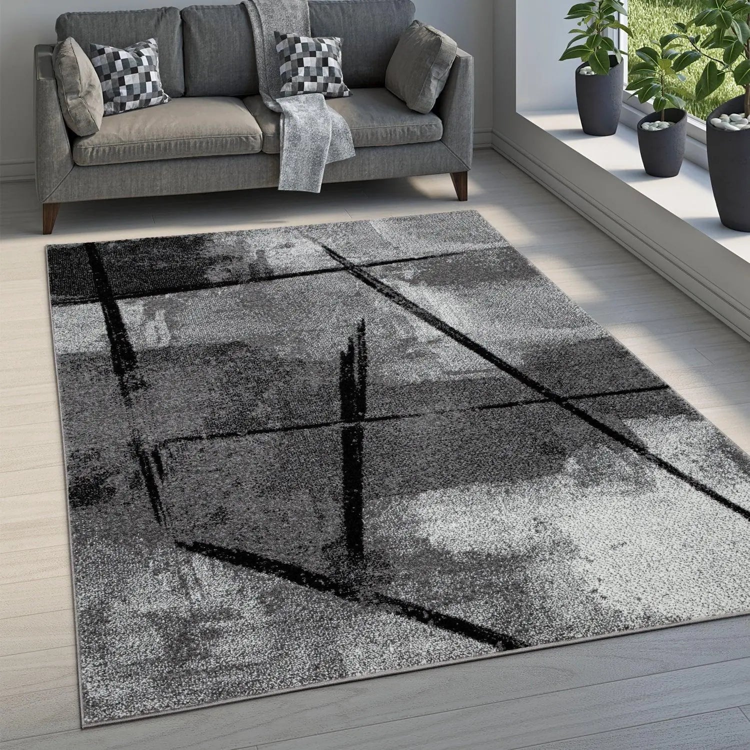 Grey Black Area Rug Mondial with Abstract Paint Effect - Home surplus Home surplus10-14-8-9|2