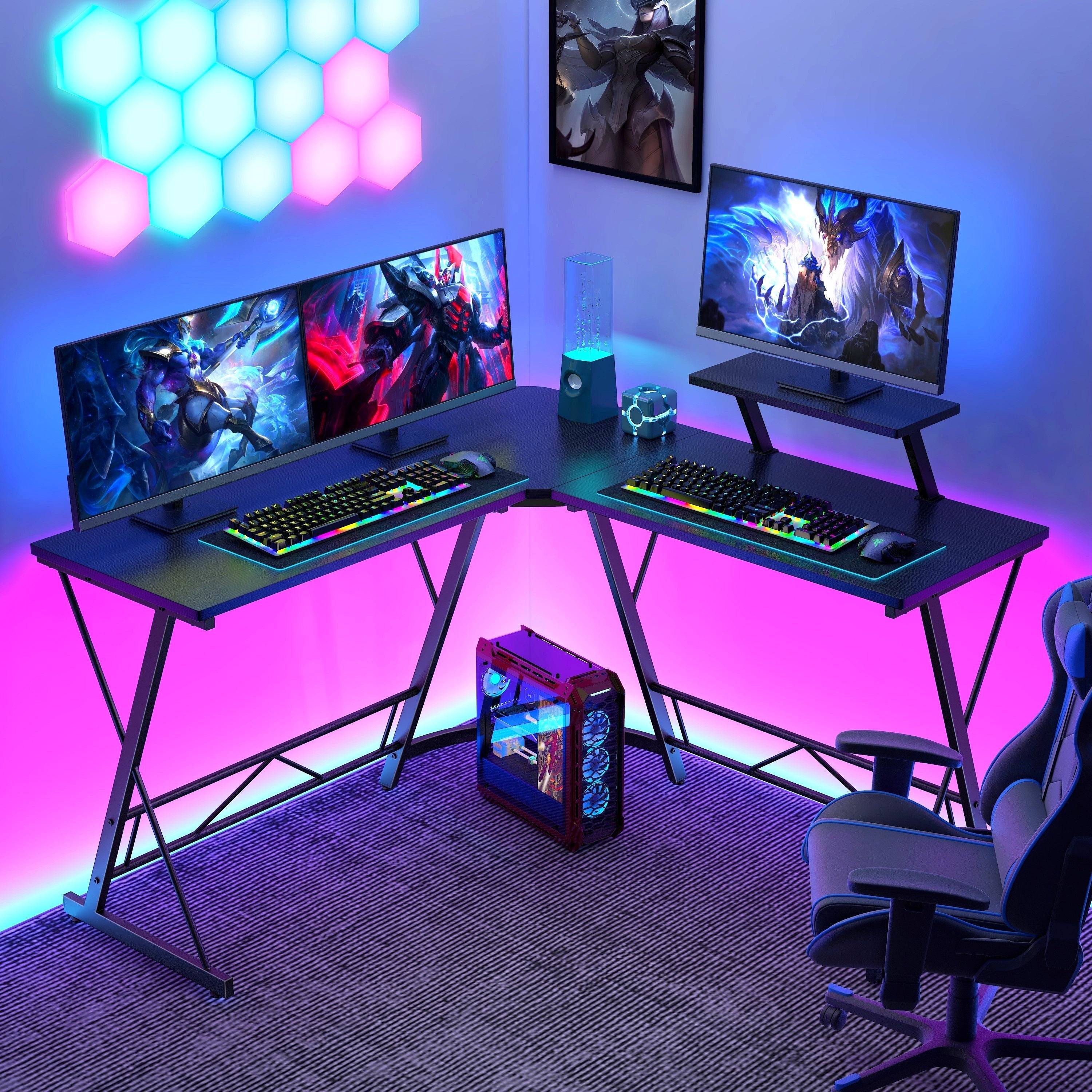 L Shaped Gaming Desk Corner Computer Desk, L Shaped Desk, Home Office Desks Writing Workstation With Large Monitor Stand, Easy To Assemble (Black, 51 Inch) - Home surplus Home surplus 19848