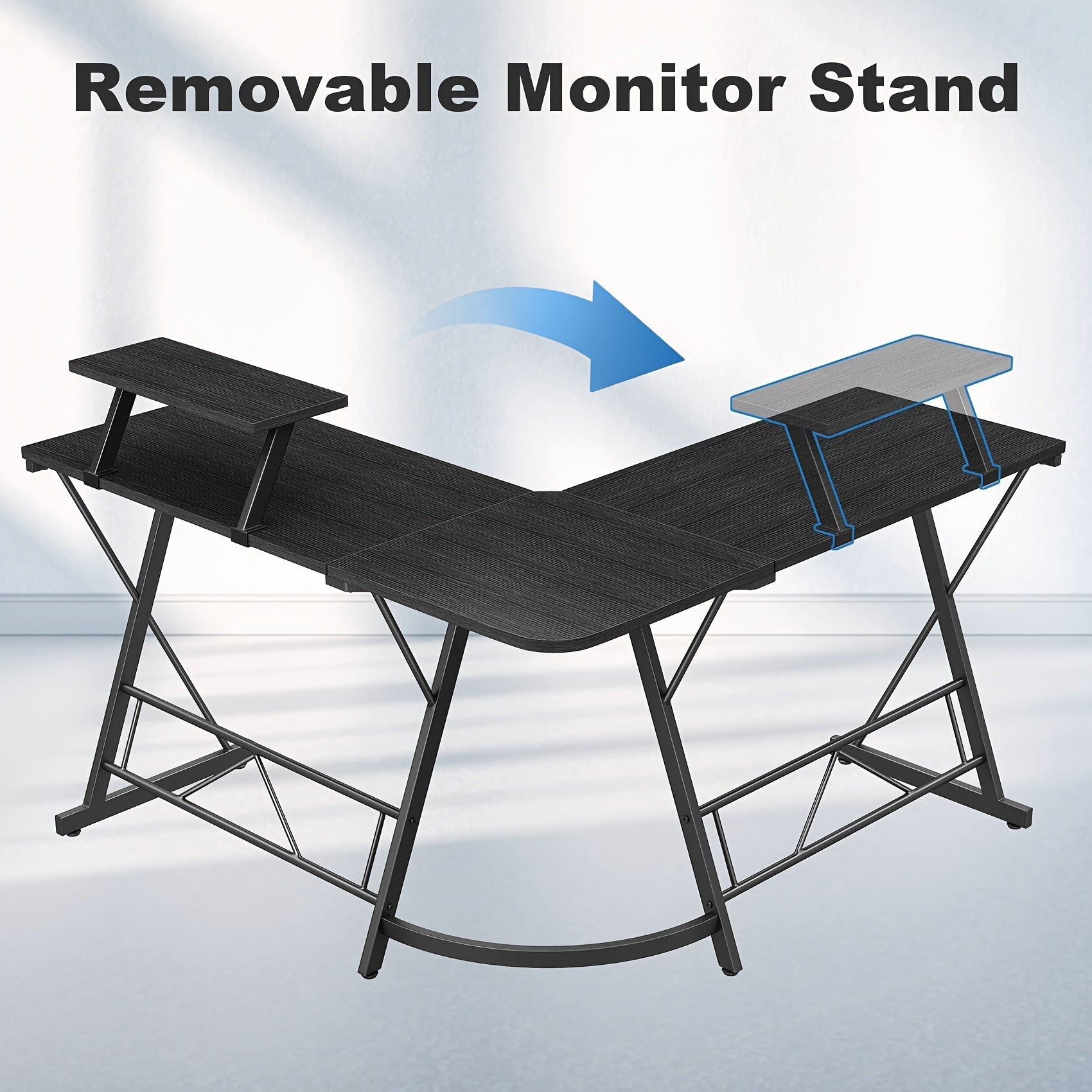 L Shaped Gaming Desk Corner Computer Desk, L Shaped Desk, Home Office Desks Writing Workstation With Large Monitor Stand, Easy To Assemble (Black, 51 Inch) - Home surplus Home surplus 19848